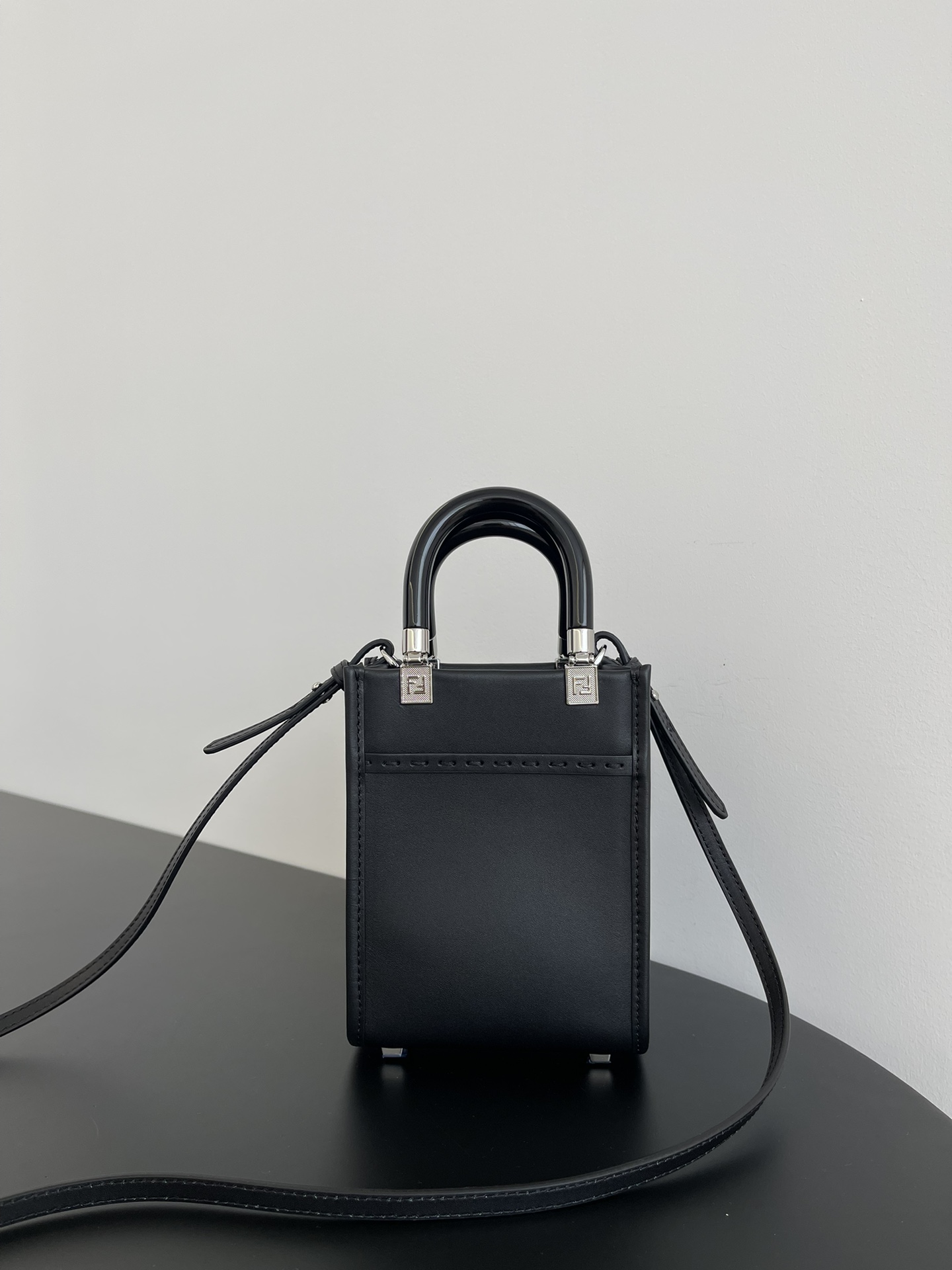 Fendi Mini Sunshine Shopper Black Leather Bag